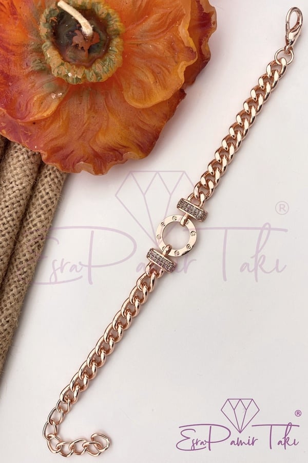 Rose Renk Zirkon Taşlı Bileklik