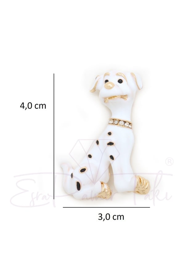 Taşlı Beyaz Dalmaçya Köpek Broş