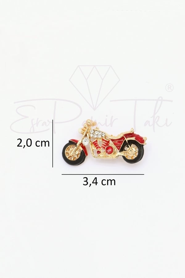 Zirkon Taşlı Kırmızı Motosiklet Broş