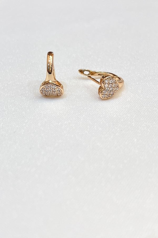 Zirkon Taşlı Rose Gold Renk Kalp Küpe