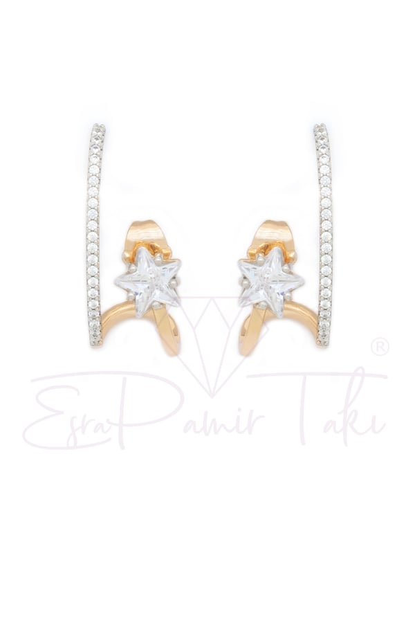 Zirkon Taşlı Rose Gold Renk Küpe