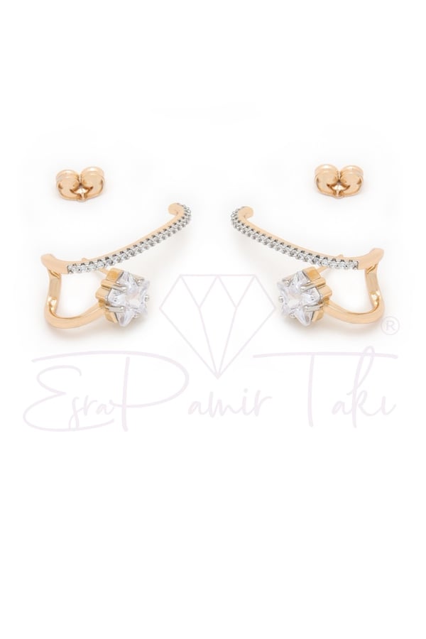 Zirkon Taşlı Rose Gold Renk Küpe