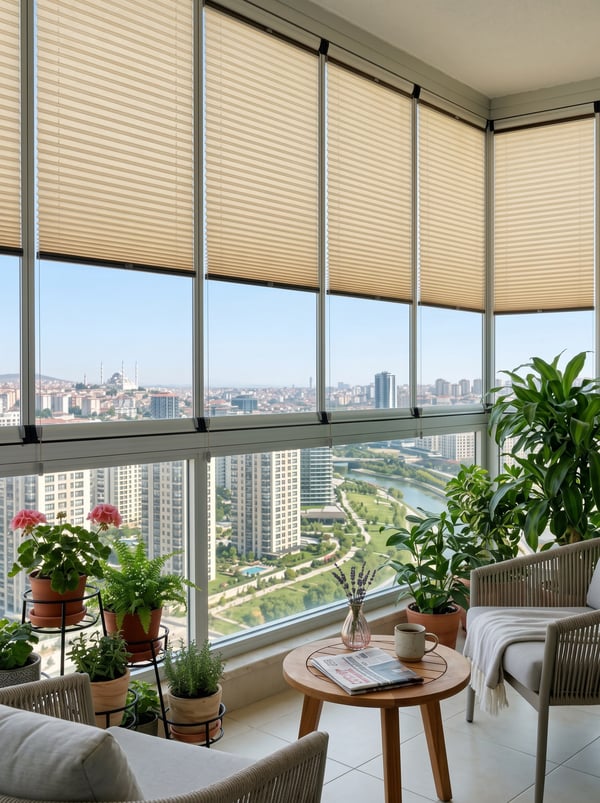 Perla Serisi Plise Perde Perla Serisi Özel Ölçü Plise Krem Perde - Cam Balkon ve Pencere Uyumlu