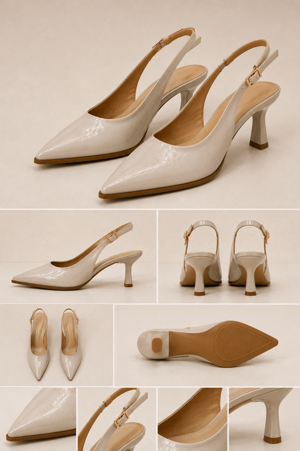 CELINE Kadın Sivri Burun Kırışık Rugan Slingback Tokalı 7 Cm İnce Topuklu Ayakkabı