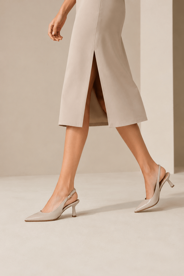 CELINE Kadın Sivri Burun Kırışık Rugan Slingback Tokalı 7 Cm İnce Topuklu Ayakkabı