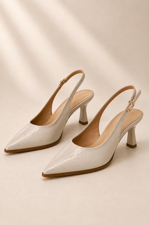 CELINE Kadın Sivri Burun Kırışık Rugan Slingback Tokalı 7 Cm İnce Topuklu Ayakkabı