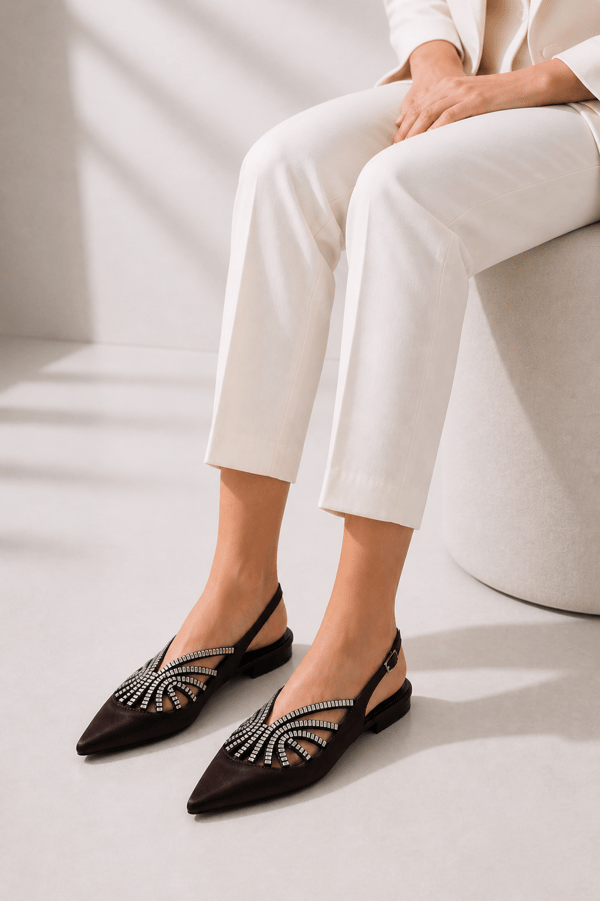 CERSEI Kadın Taş İşlemeli Sivri Burun Slingback Babet Ayakkabı
