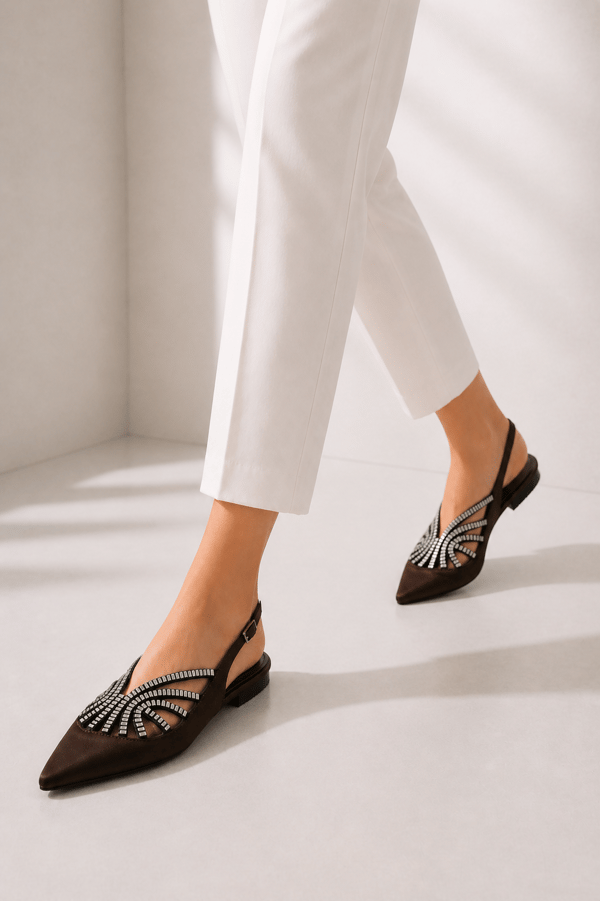 CERSEI Kadın Taş İşlemeli Sivri Burun Slingback Babet Ayakkabı