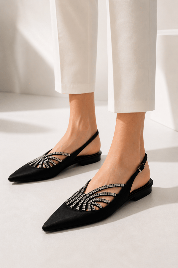 CERSEI Kadın Taş İşlemeli Sivri Burun Slingback Babet Ayakkabı