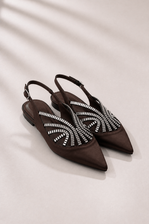 CERSEI Kadın Taş İşlemeli Sivri Burun Slingback Babet Ayakkabı