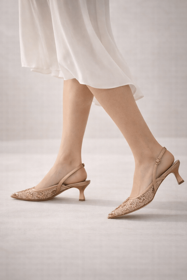 ROSABELLA Kadın Bakır Pul Boncuk İşlemeli Tül Detaylı İnce Topuklu Slingback Abiye Ayakkabı