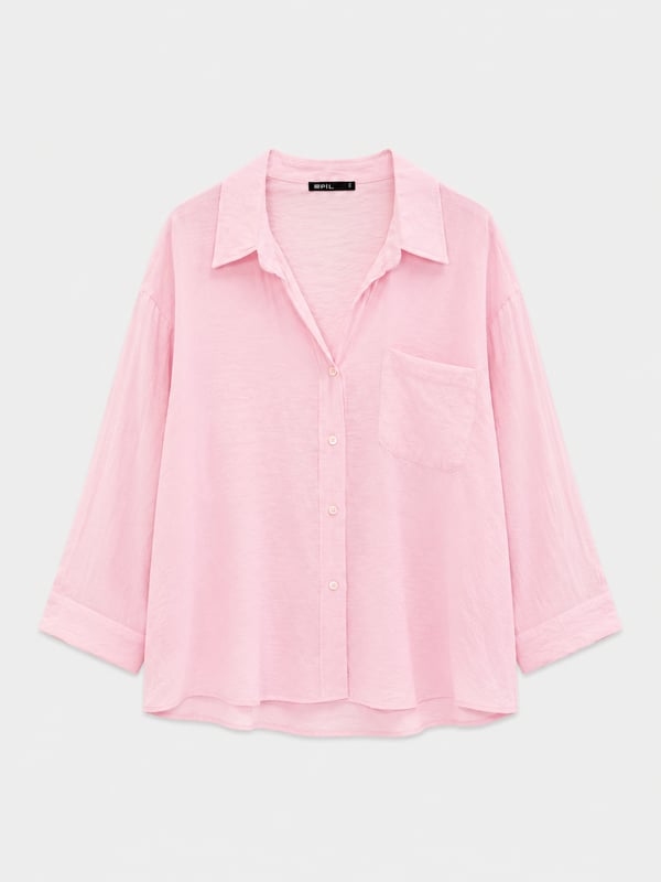 Düşük Omuzlu Oversize Gömlek - Pembe