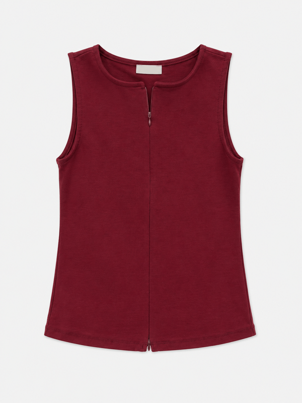 Kayık Yaka Fermuar Ayarlı Bluz  - Bordo