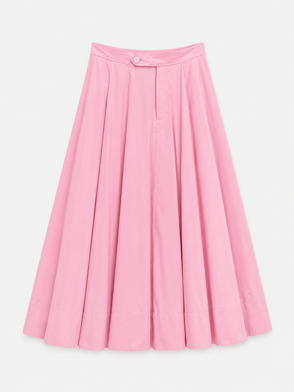 Poplin Midi Boy Etek Bel Lastikli -Pembe