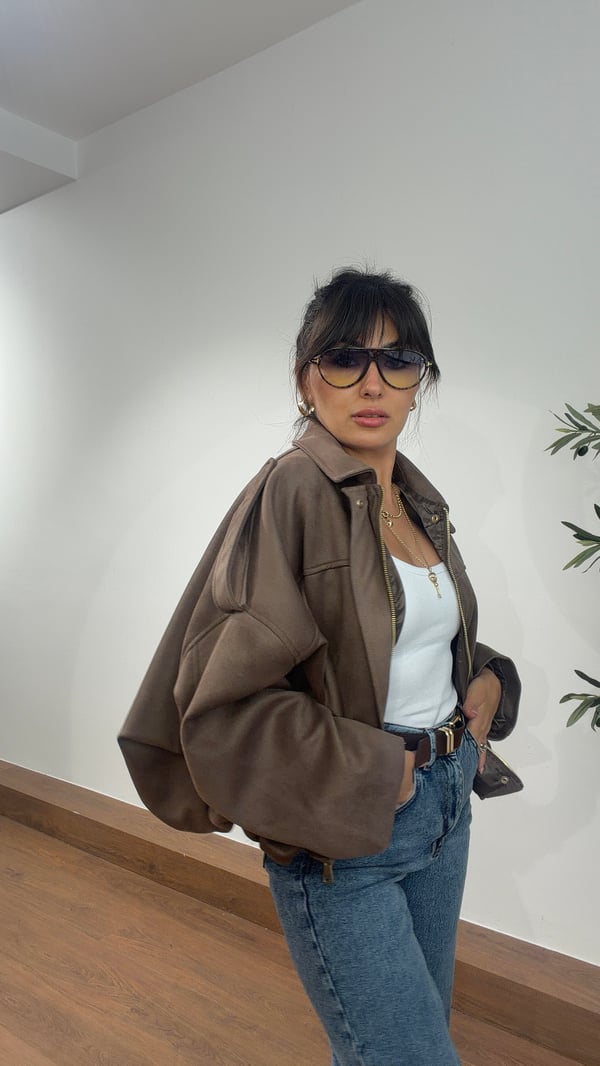 Süet Bomber Ceket Vizon