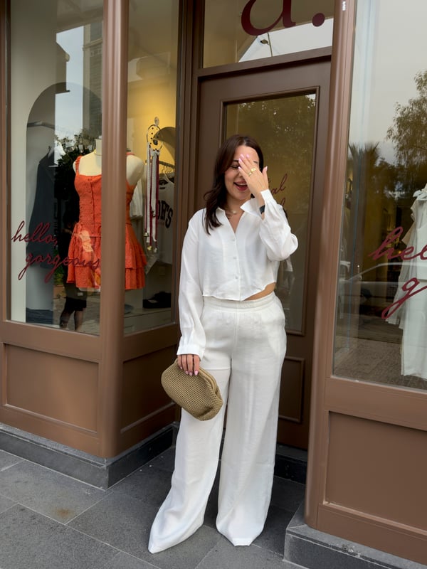 Beyaz Tencel Crop Takım