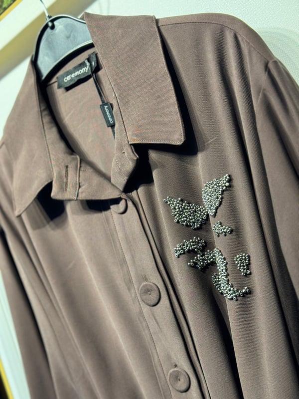 CEREMONY Beli Kuşaklı Boncuk İşlemeli Oversize Ceket