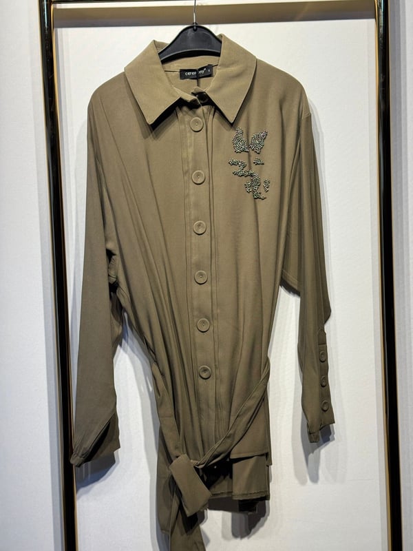 CEREMONY Beli Kuşaklı Boncuk İşlemeli Oversize Ceket