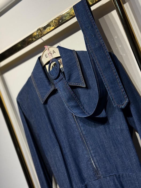 EXQUİSE Finis Kemer Hediyeli Denim Uzun Elbise
