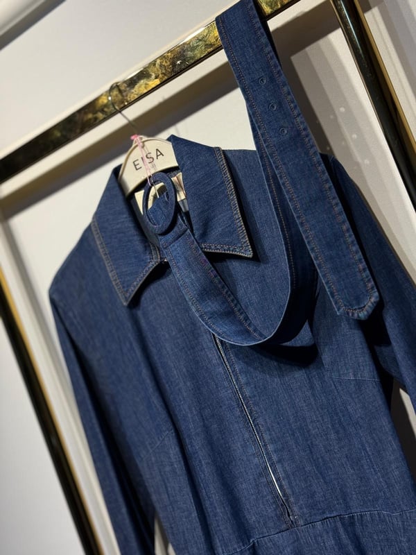 EXQUİSE Finis Kemer Hediyeli Denim Uzun Elbise
