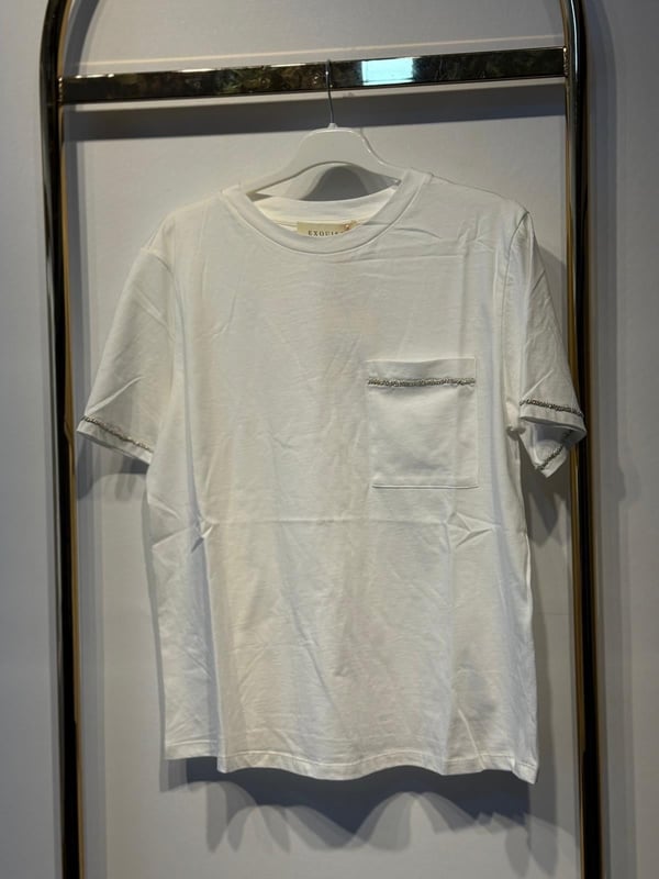 EXQUİSE İrisora Göğüs Taş İşleme Cep Detaylı Rahat Tshirt