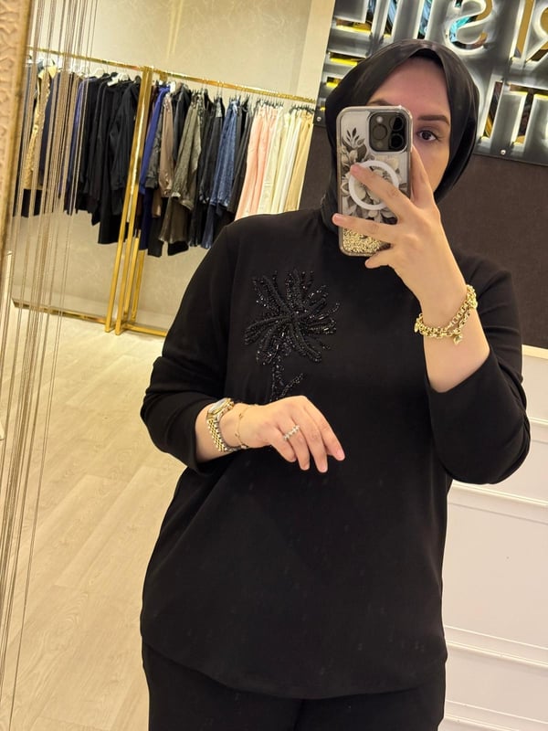 EXQUİSE Payet ve Taş İşleme Detaylı  JALYN Örme Sweat