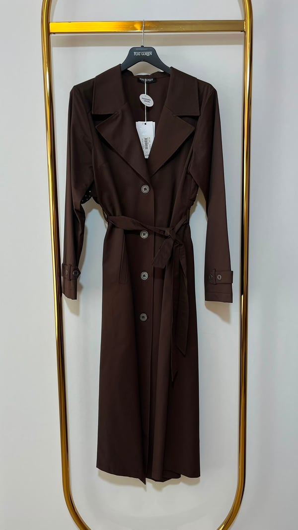 FUAT GÜRSEN Bel Bağlamalı Uzun Trenç Kap