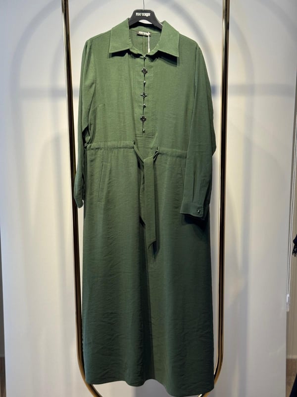 FUAT GÜRSEN Belden Bağlamalı Uzun Elbise