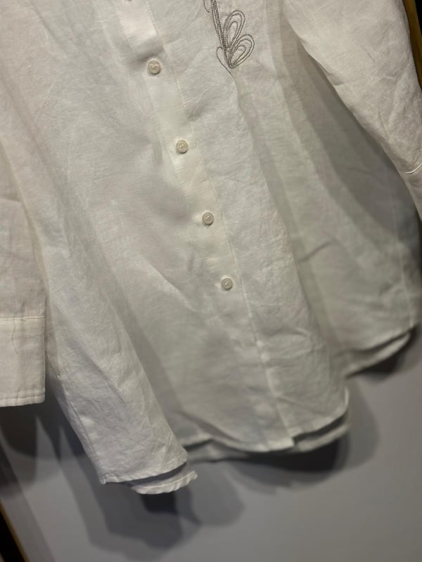 FUAT GÜRSEN Çiçek İşlemeli Tasarım Keten Gömlek