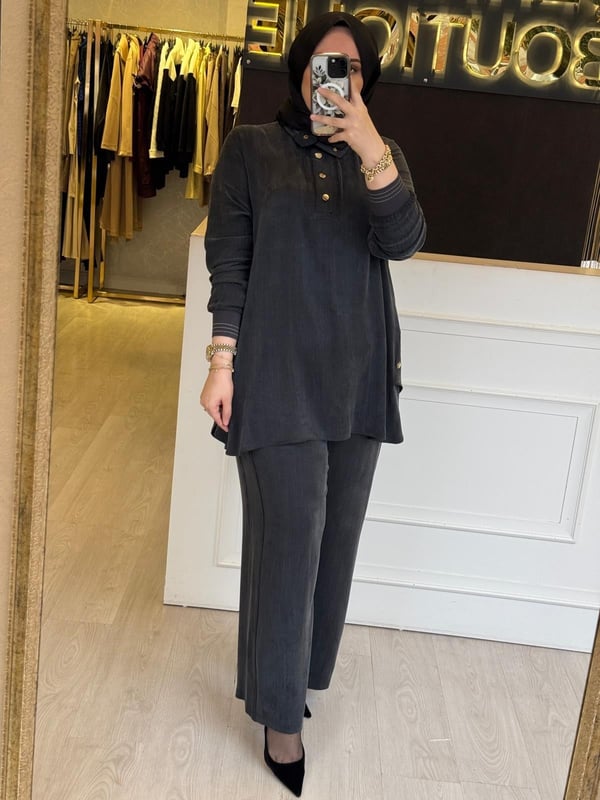 FUAT GÜRSEN İpek Cupra Rahat Tunik Pantolon Takım