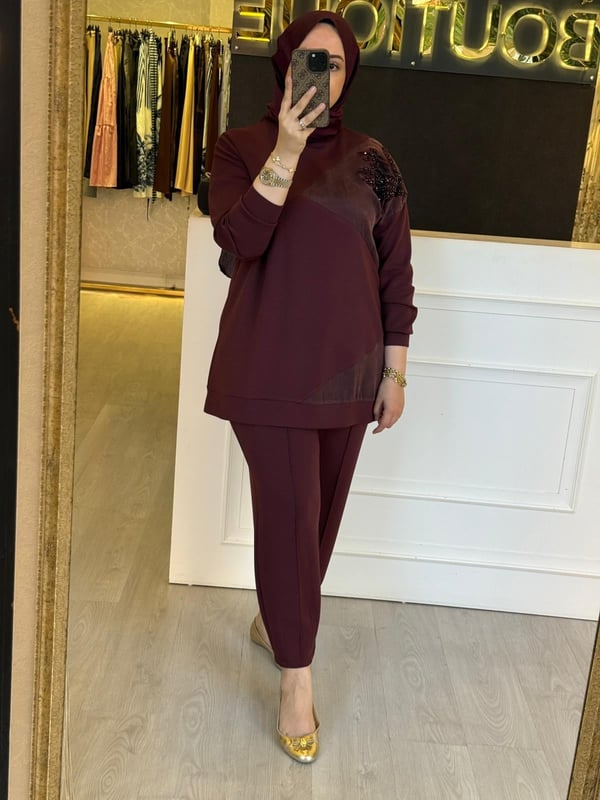 FUAT GÜRSEN Payet İşlemeli Tunik Pantolon Takım