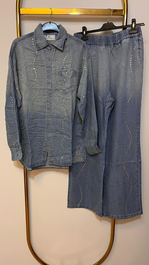 GHİSA Burgu Taş İşleme Denim Pantolon Takım