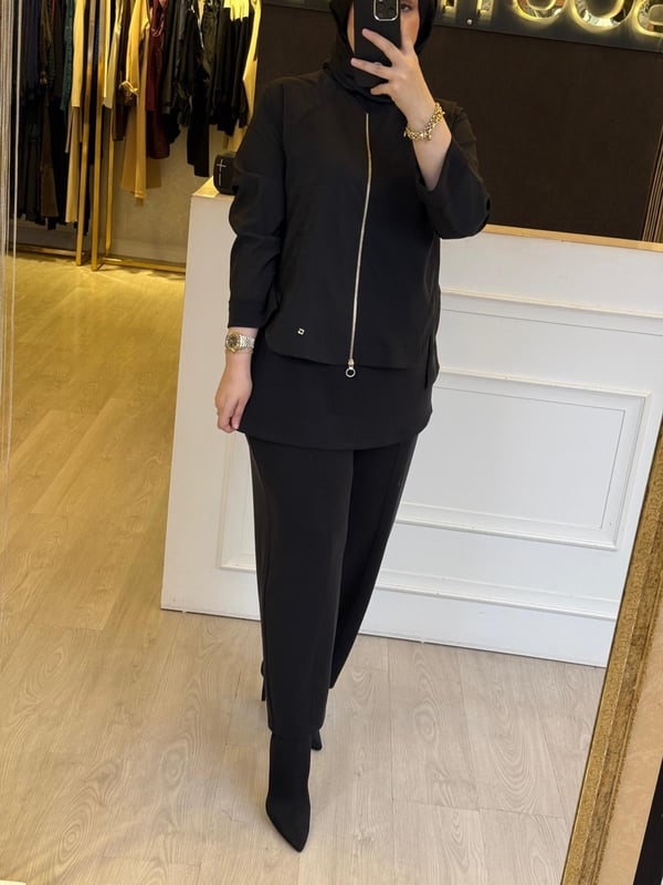 GHİSA Ferumuar Tasarım Mix Kumaş Tunik Pantolon Takım