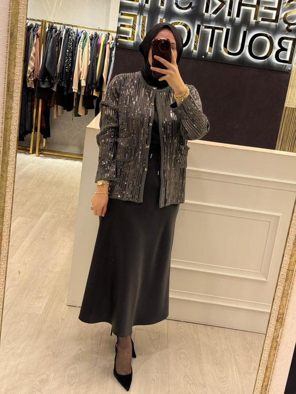 GHİSA Ful Payet İşlemeli Yakasız Merserize Ceket