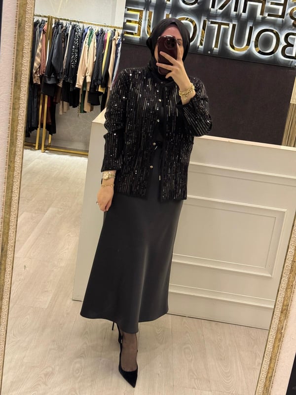 GHİSA Ful Payet İşlemeli Yakasız Merserize Ceket