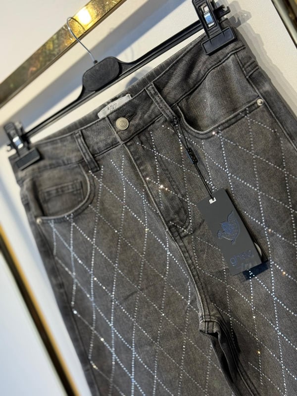 GHİSA Full Pırlanta İşlemeli Rahat Denim Jeans Pantolon