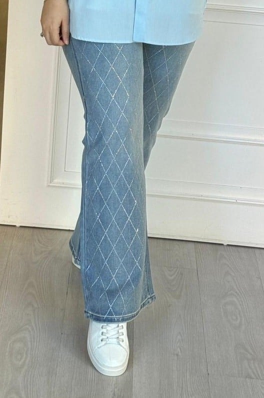 GHİSA Full Pırlanta İşlemeli Rahat Denim Jeans Pantolon