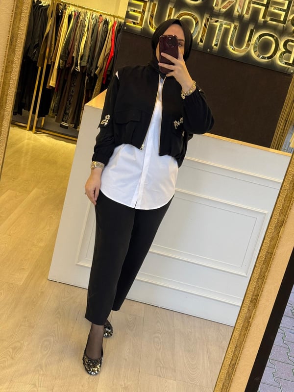GHİSA Kolları Pırlanta İşleme Detaylı Gömlek Yelek Pantolon Takım