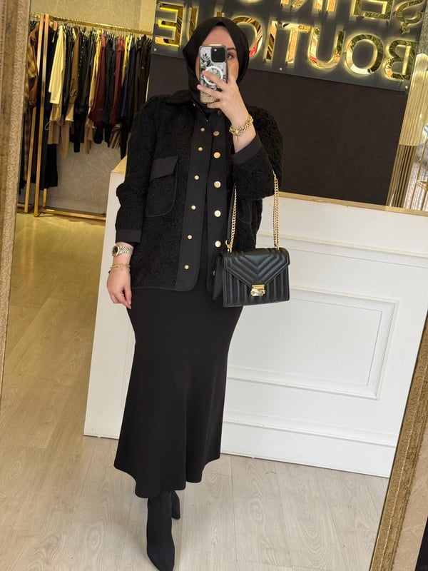 GHİSA Mat Gold Düğme Detaylı Çiçek Motif Tasarım Ceket