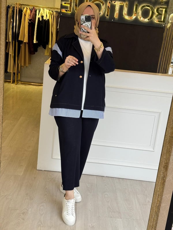 GHİSA Mat Gold Düğmeli Mix Kumaş Ceket Pantolon Takım