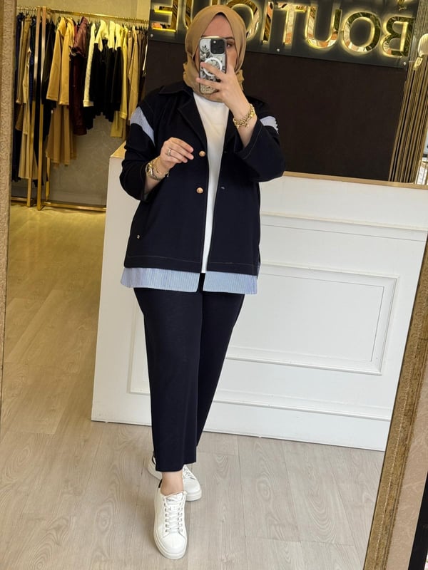 GHİSA Mat Gold Düğmeli Mix Kumaş Ceket Pantolon Takım