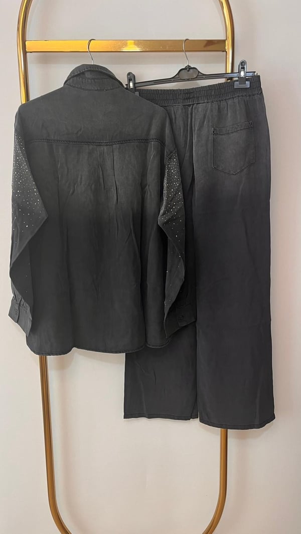 GHİSA Parıltı İşlemeli Denim Gömlek Pantolon Takım