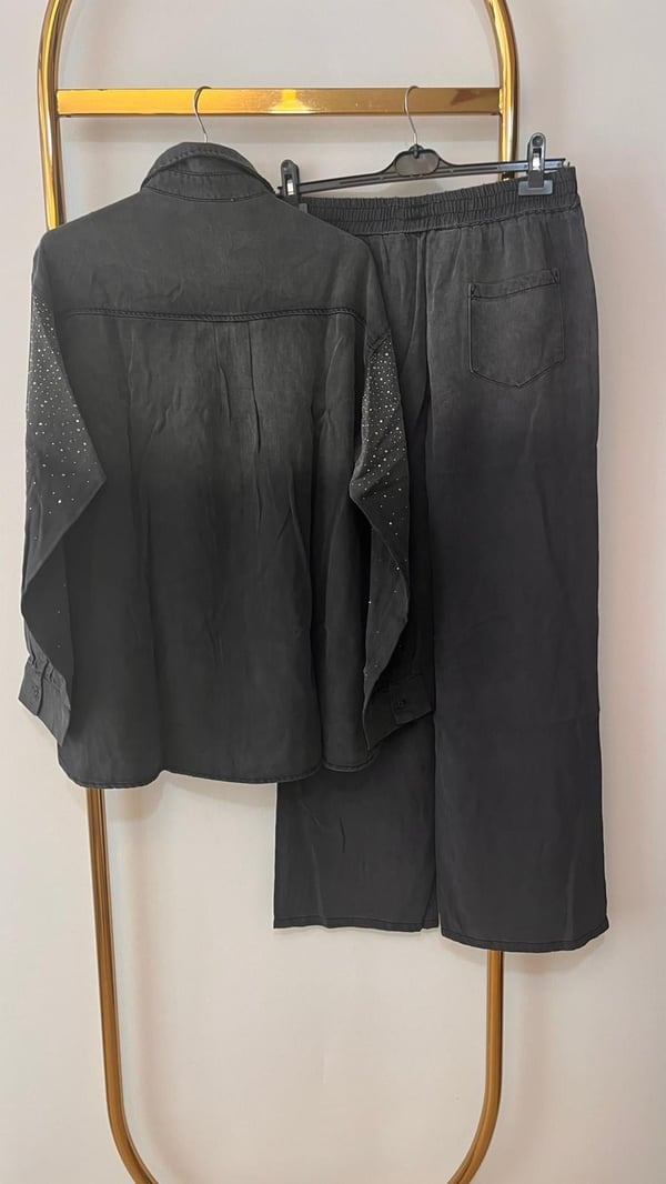 GHİSA Parıltı İşlemeli Denim Gömlek Pantolon Takım