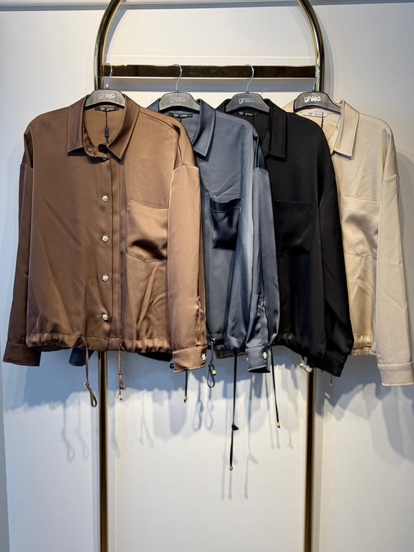 GHİSA Pırlanta Düğme Detaylı Etek Ucu Bağlamalı Saten Gömlek Tip Ceket