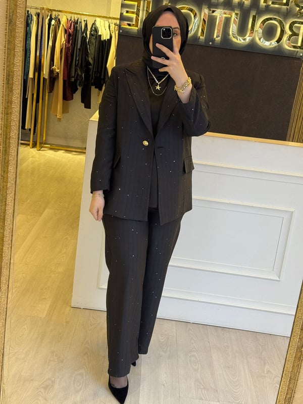 GHİSA Sim Payet İşlemeli Kruvaze Ceket Pantolon Takım