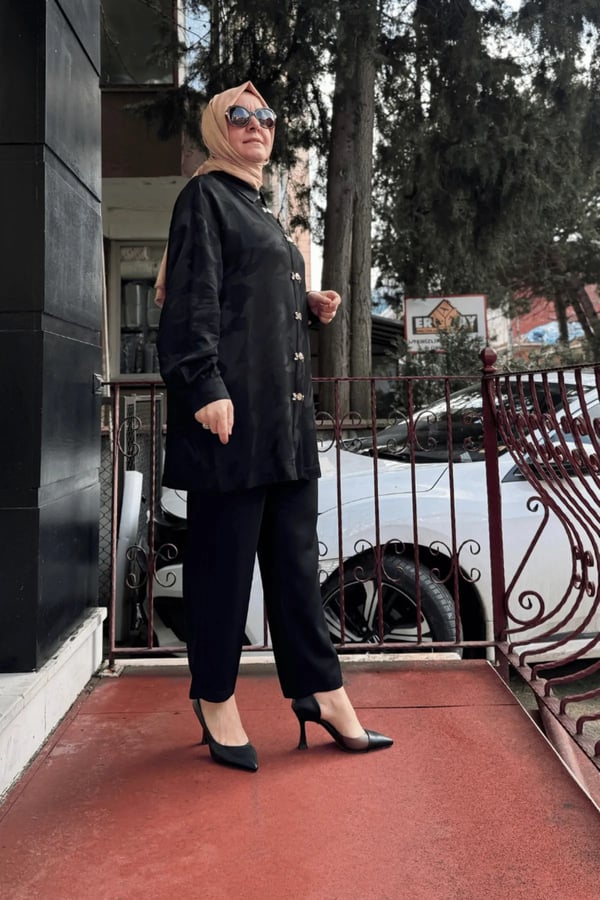 GHİSA Taş Detaylı Monogram Pantolon Gömlek Takım