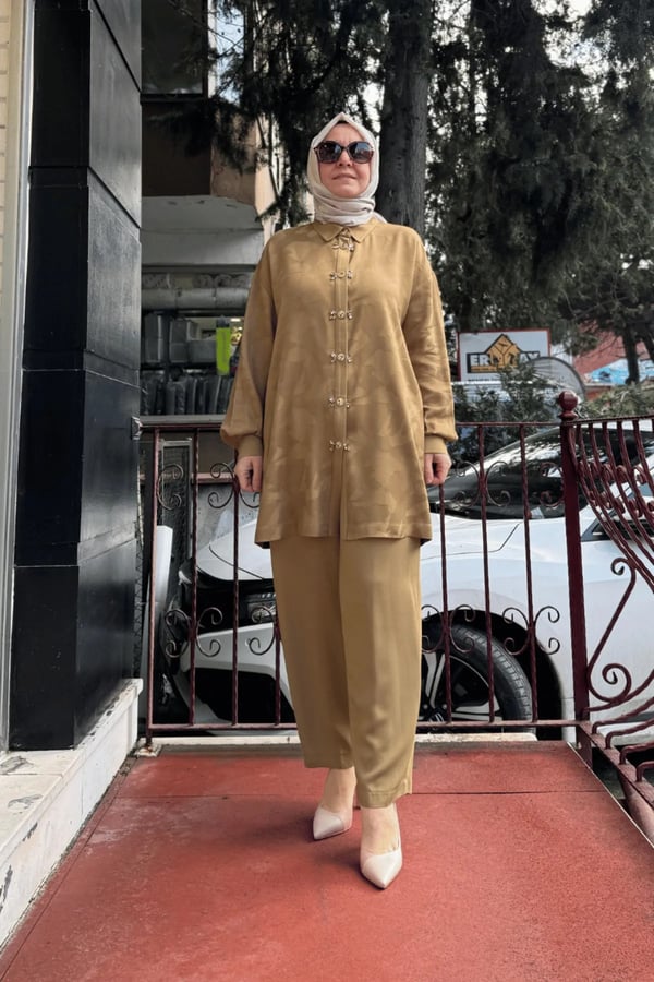 GHİSA Taş Detaylı Monogram Pantolon Gömlek Takım