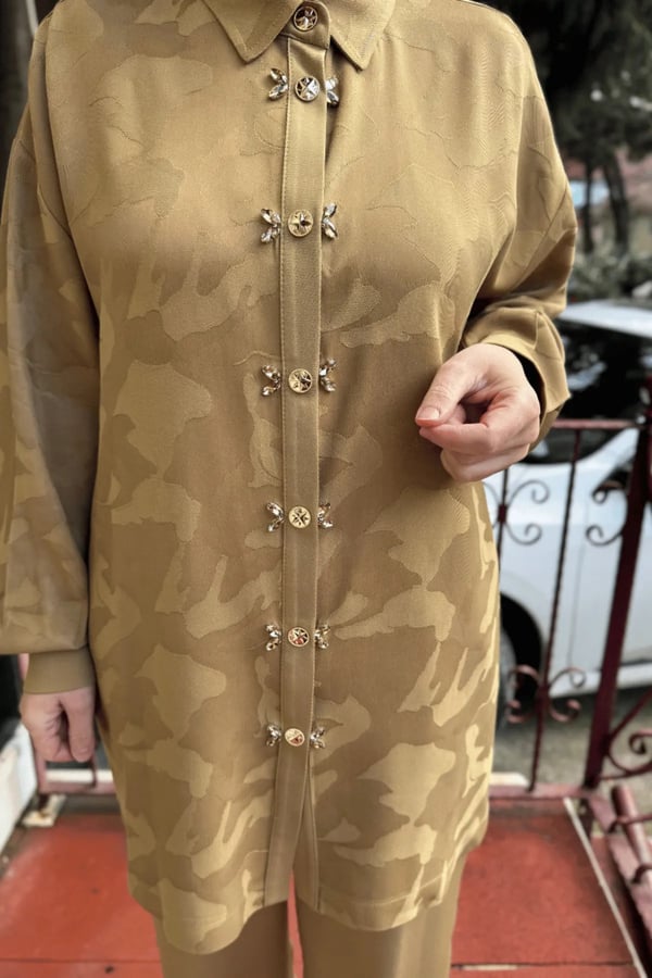 GHİSA Taş Detaylı Monogram Pantolon Gömlek Takım