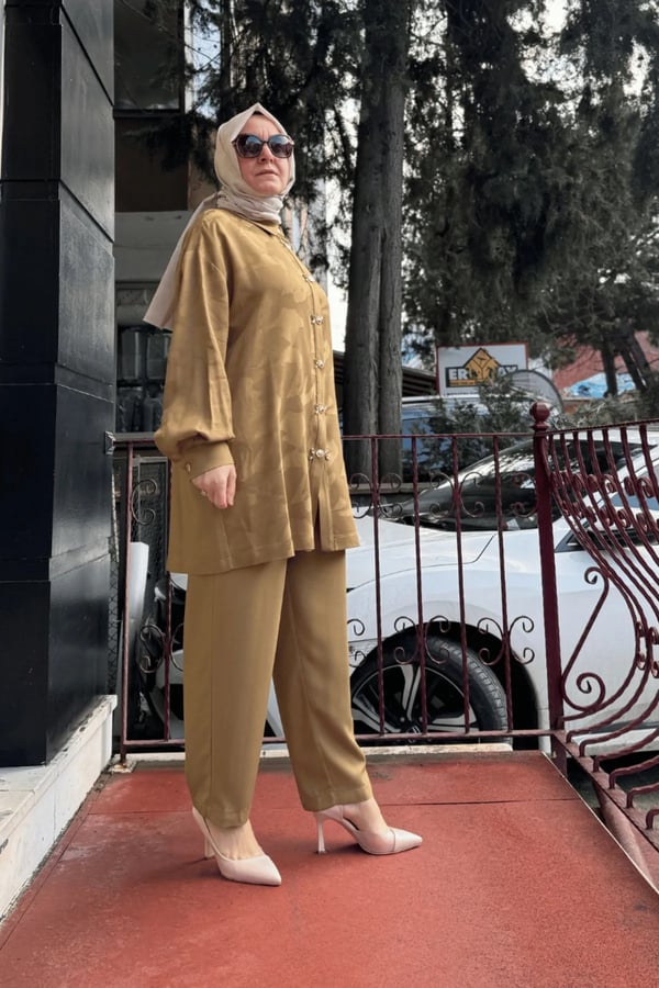 GHİSA Taş Detaylı Monogram Pantolon Gömlek Takım