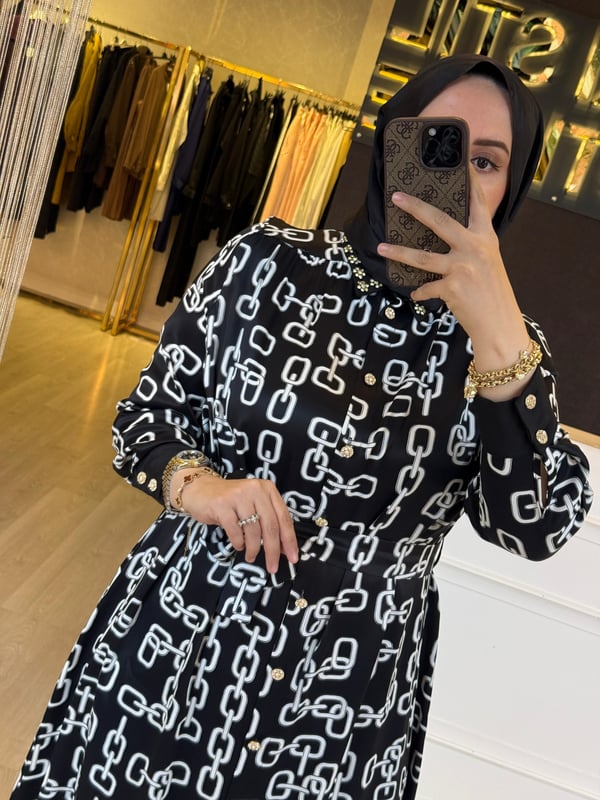 GHİSA Yaka Taş İşlemeli Etnik Desen Elbise